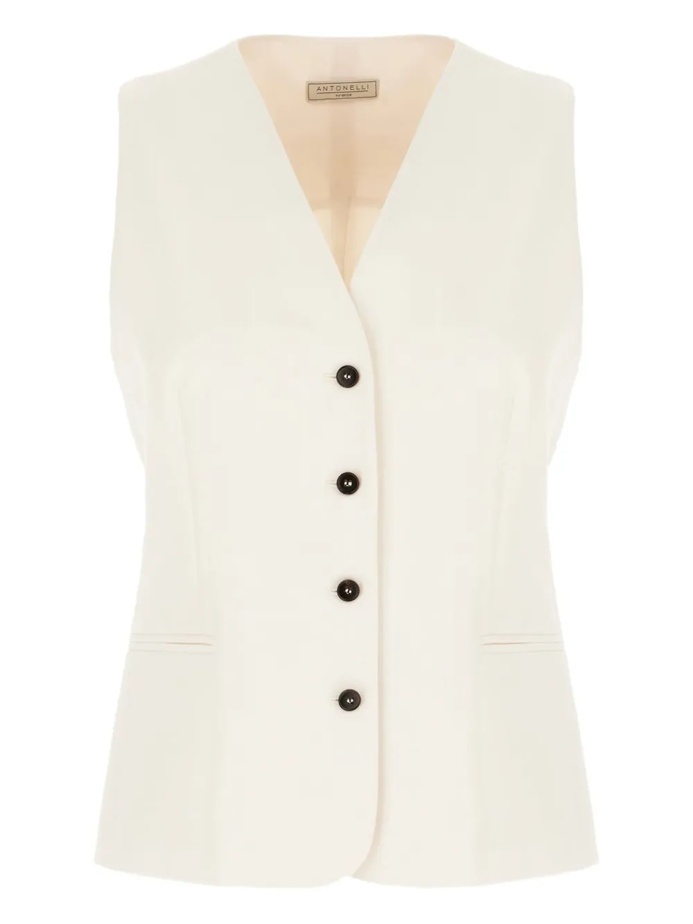 Antonelli Slim Fit White Gilet With Contrasting Buttons In Yellow