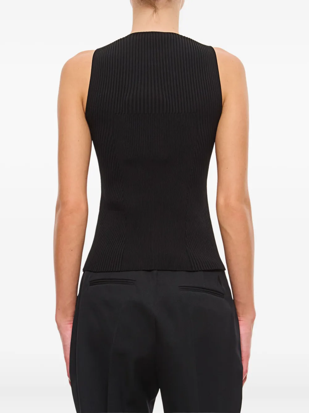 Alexander Mcqueen Women Slashed Knt Slvls Tp In Black