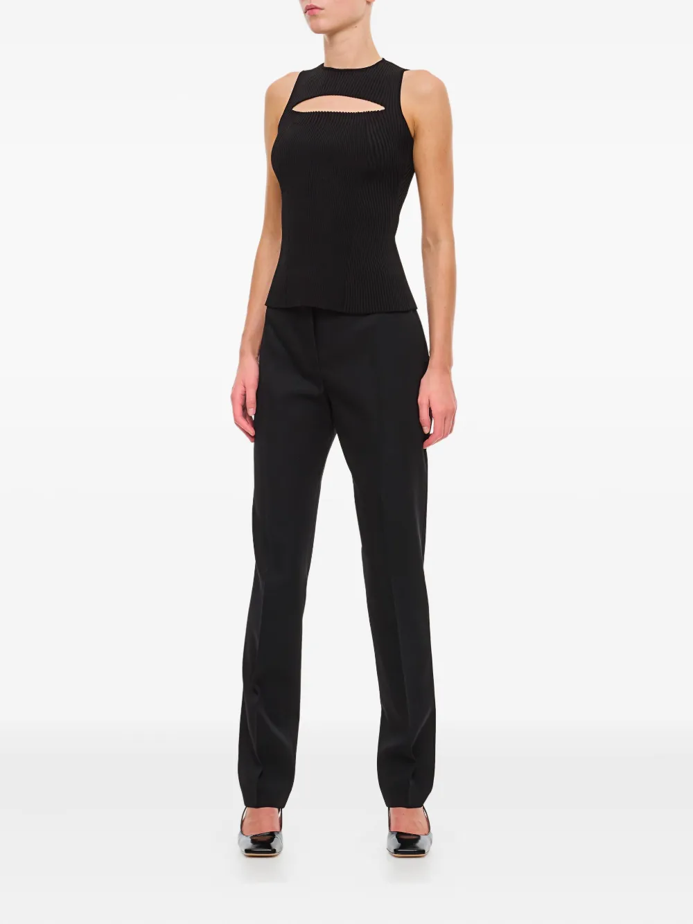 Alexander Mcqueen Women Slashed Knt Slvls Tp In Black