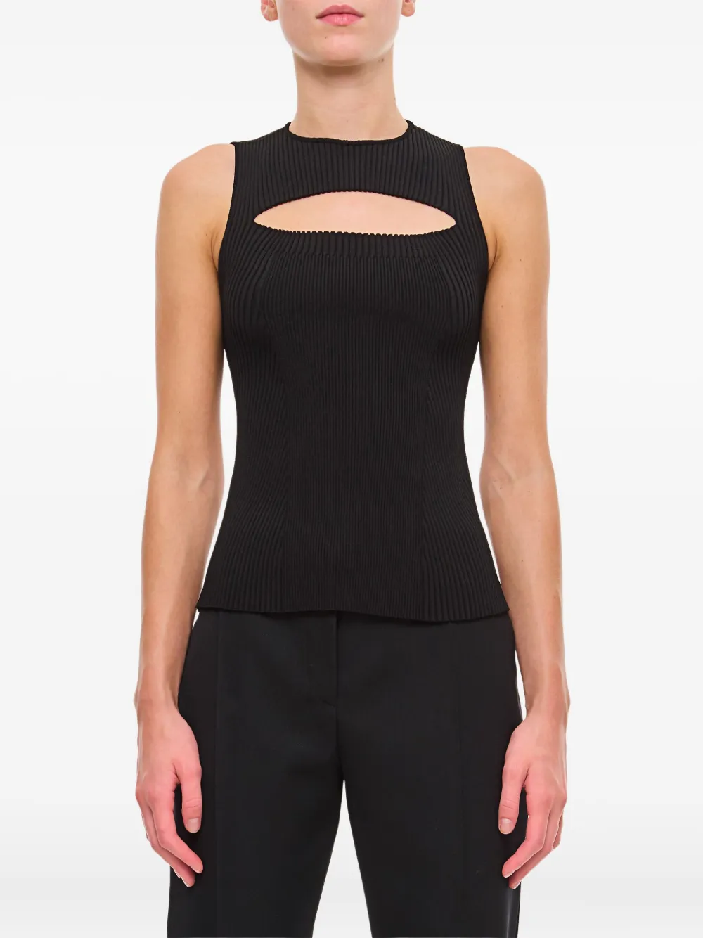 Alexander Mcqueen Women Slashed Knt Slvls Tp In Black