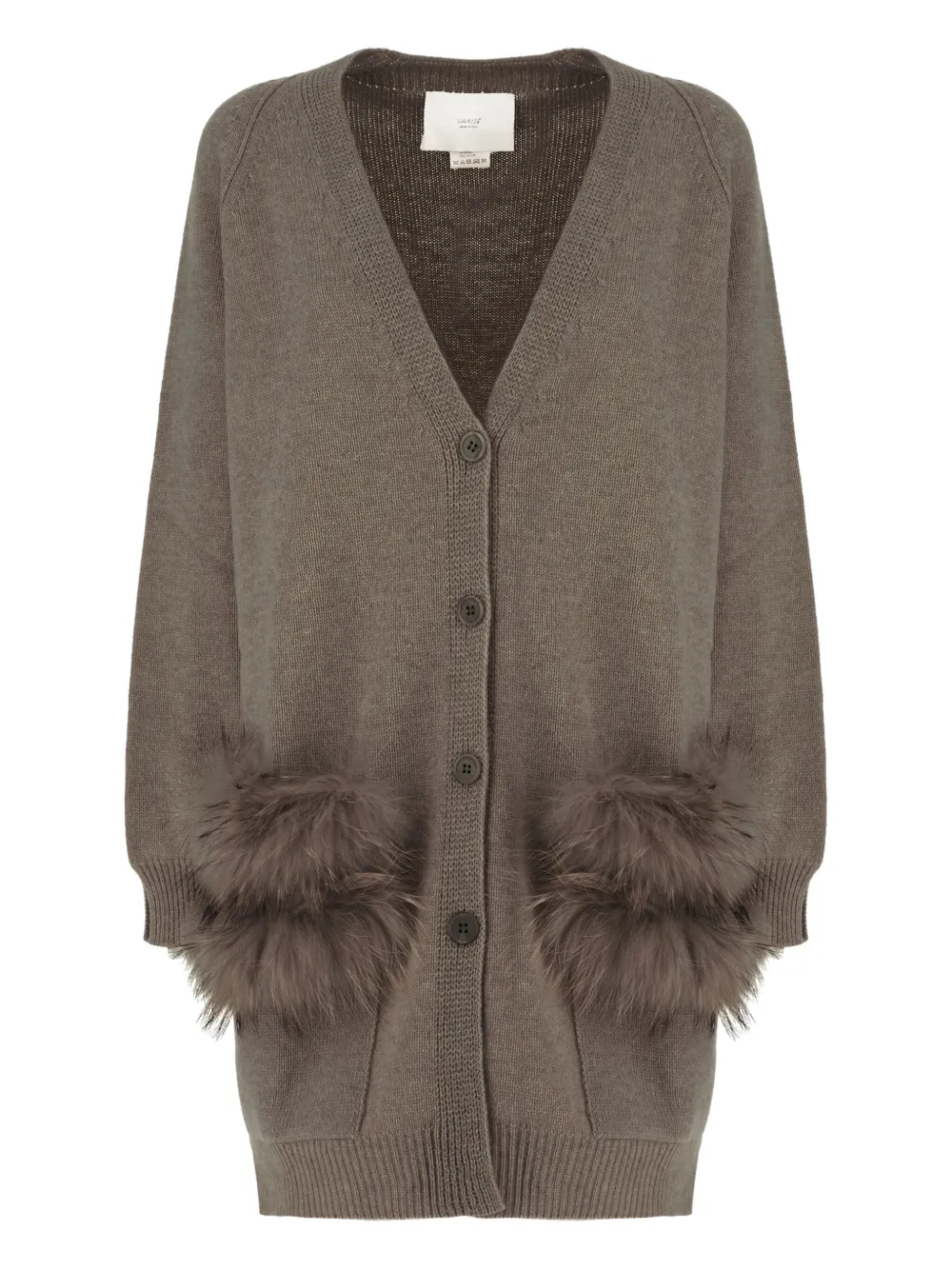 Vanisé Fur-trimmed Wool Cardigan In Burgundy