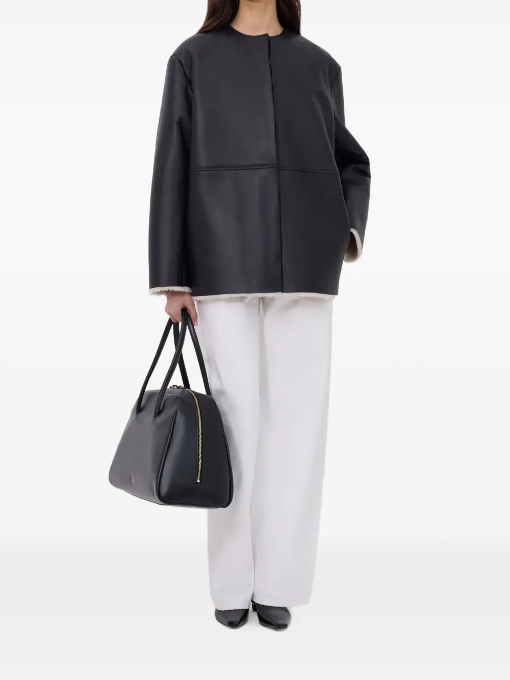 Loulou De Saison Fargo Leather Shearling Coat In Black