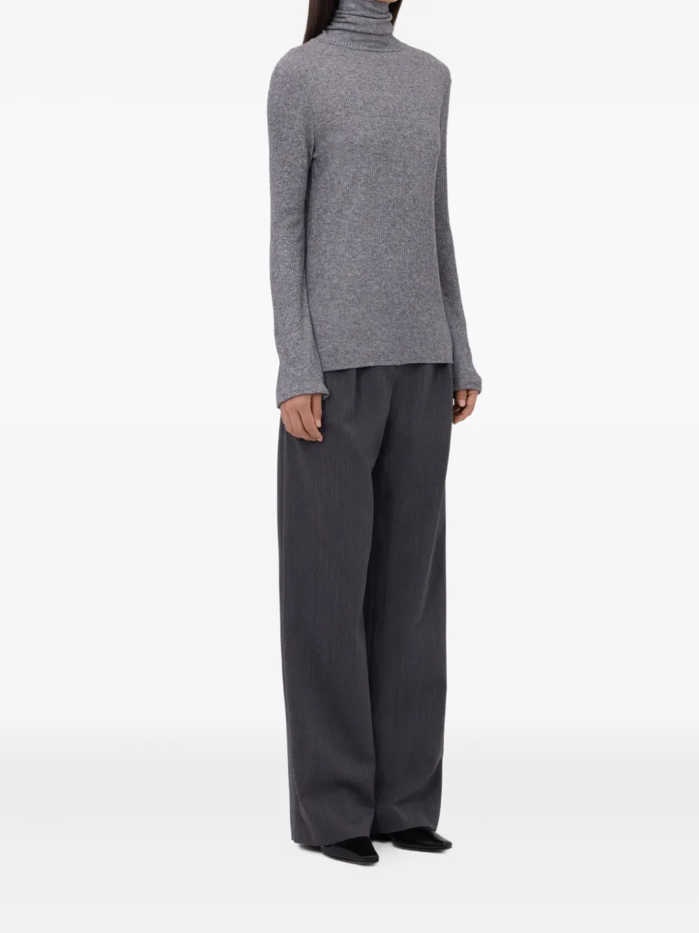 Loulou De Saison Gallinara Lds Ribbed Turtleneck Top In Gray
