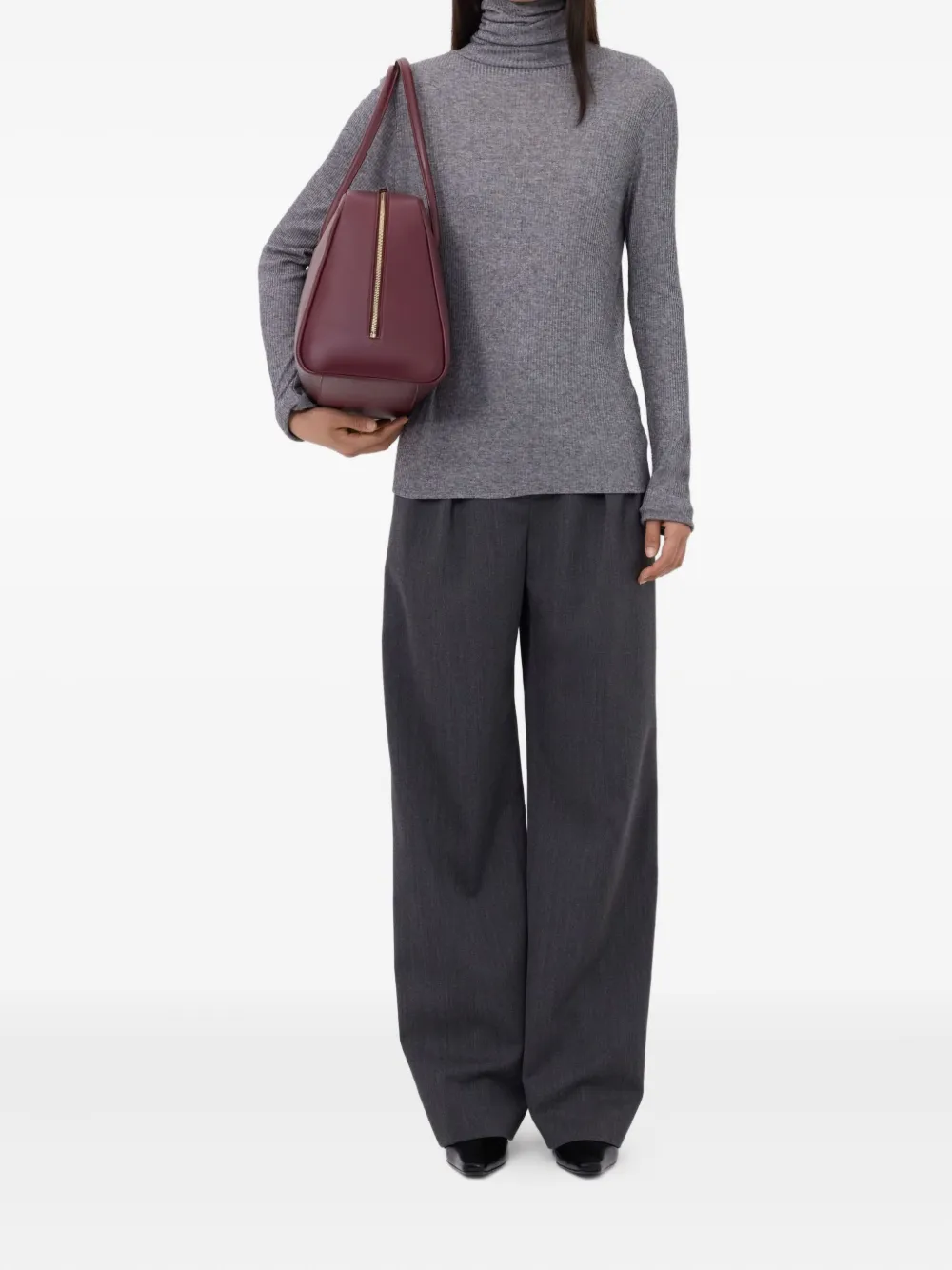 Loulou De Saison Gallinara Lds Ribbed Turtleneck Top In Gray