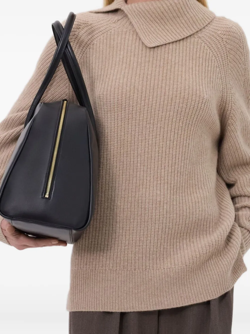 Loulou De Saison Cecil Ribbed-stand Collar Sweater In Neutral