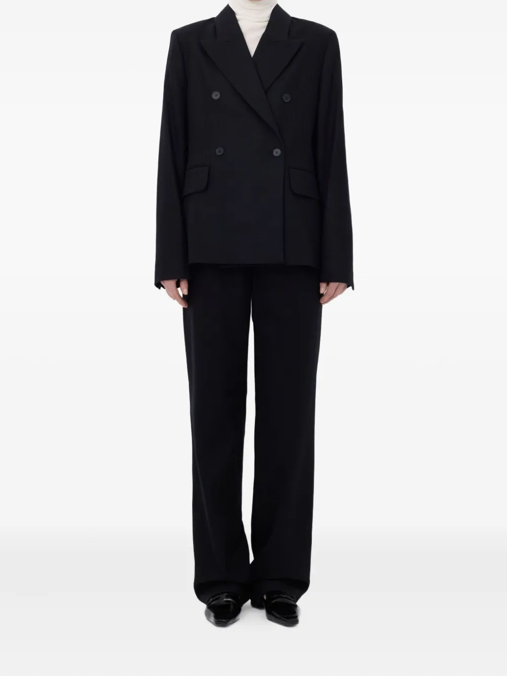 Loulou De Saison Gina Peak-lapel Double-breasted Blazer In Black