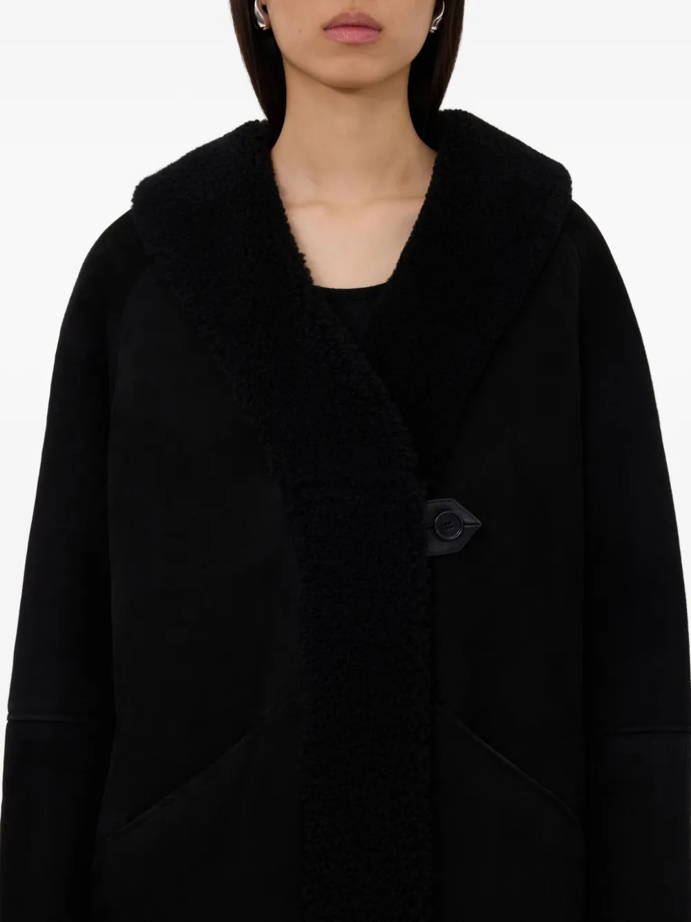 LouLou de Saison Isak lammy jas met capuchon Zwart