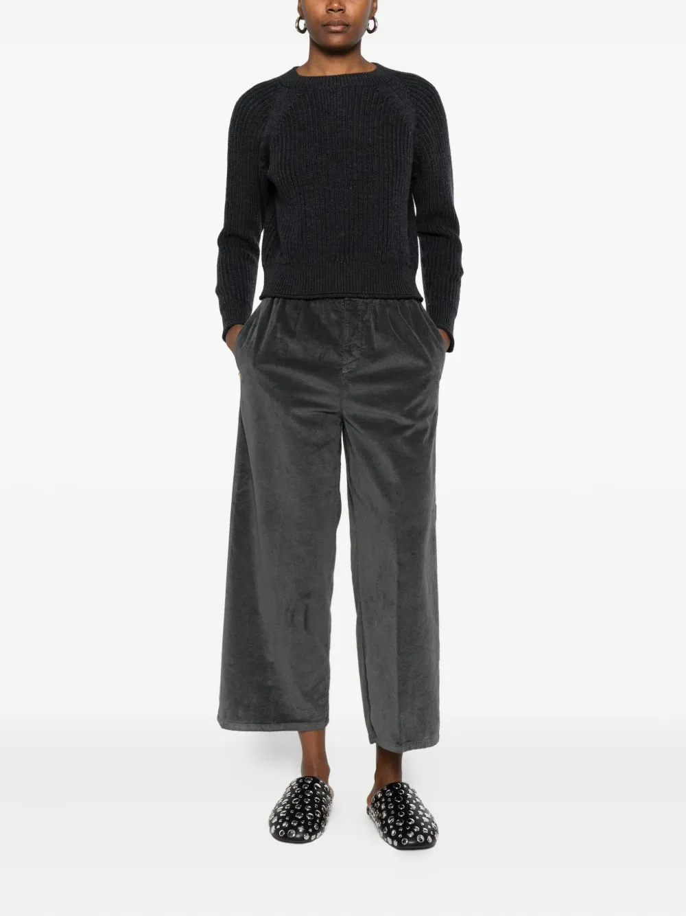 Alpha Studio Ribbed Sweater In Gray