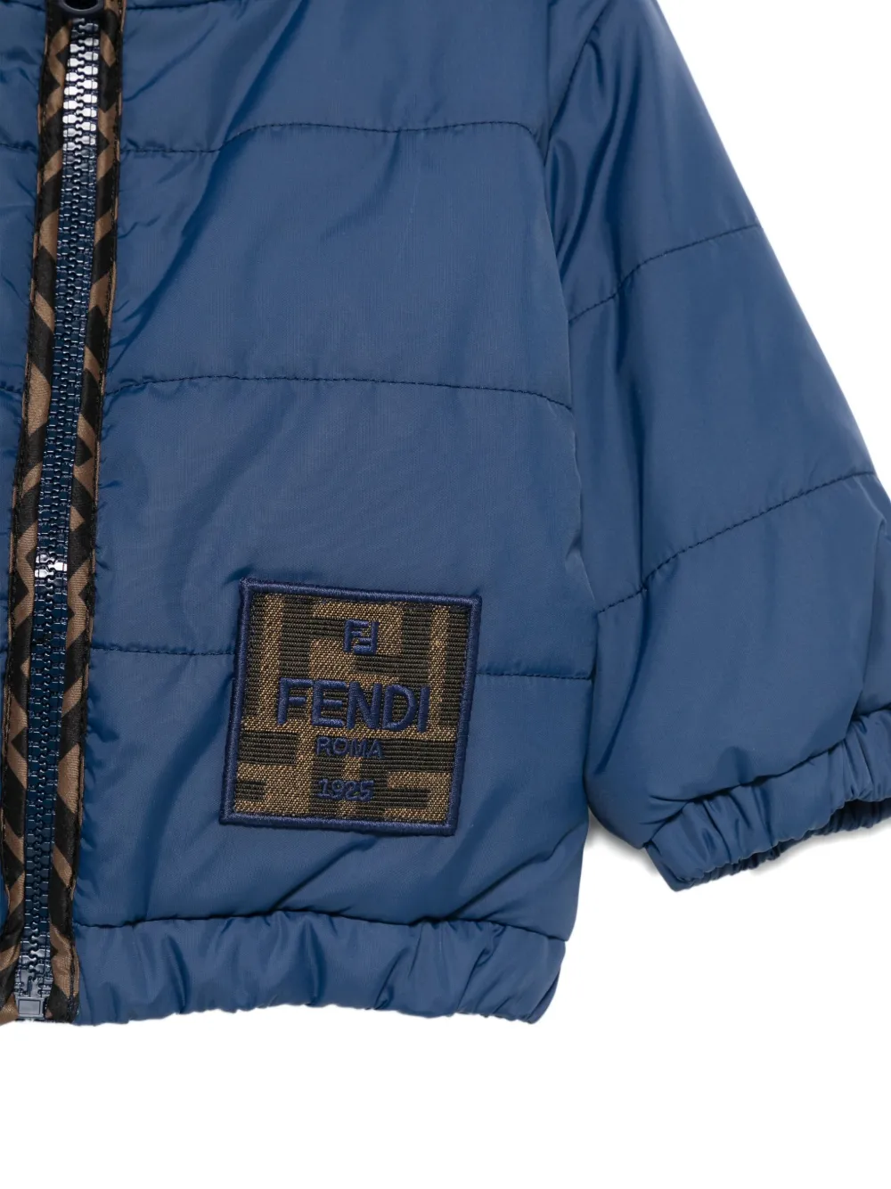Fendi Kids Gevoerd jack met logoplakkaat Blauw
