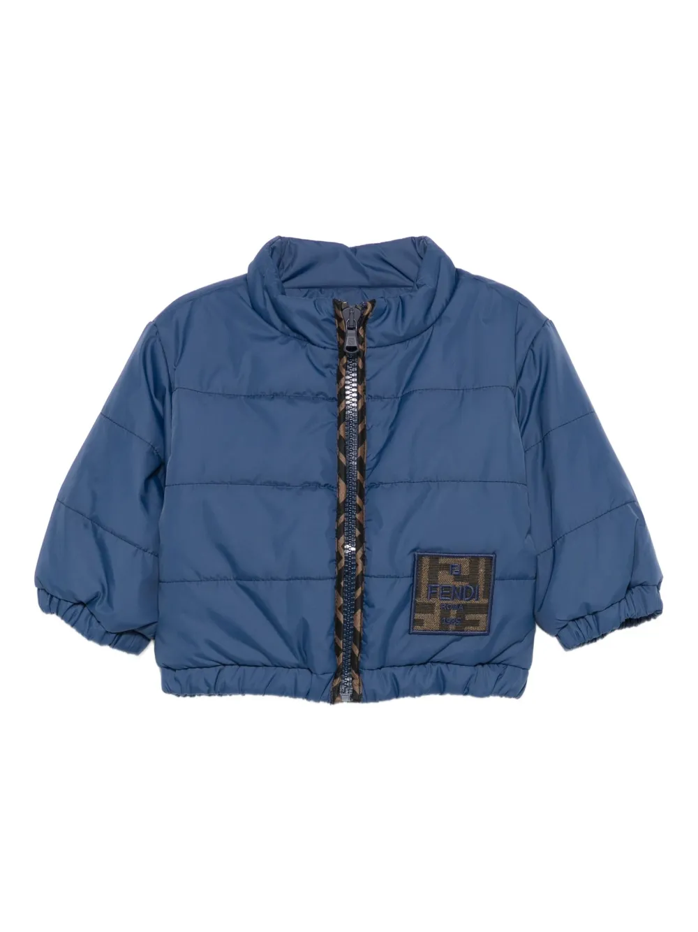 Fendi Kids logo-plaque quilted jacket - Blu