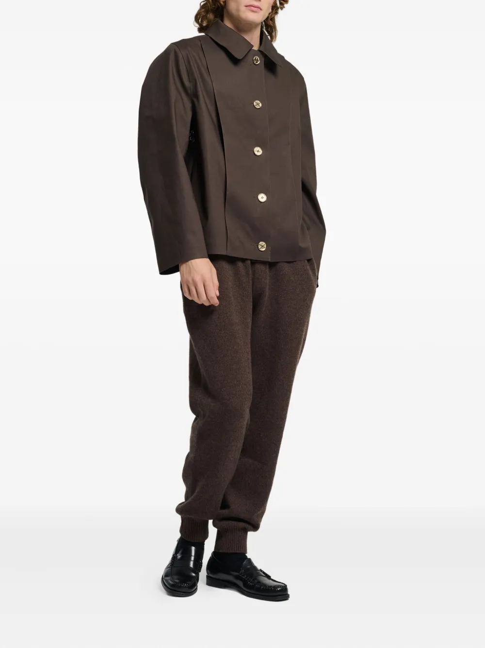 Barrie Button-fastening Collared Raincoat In Brown