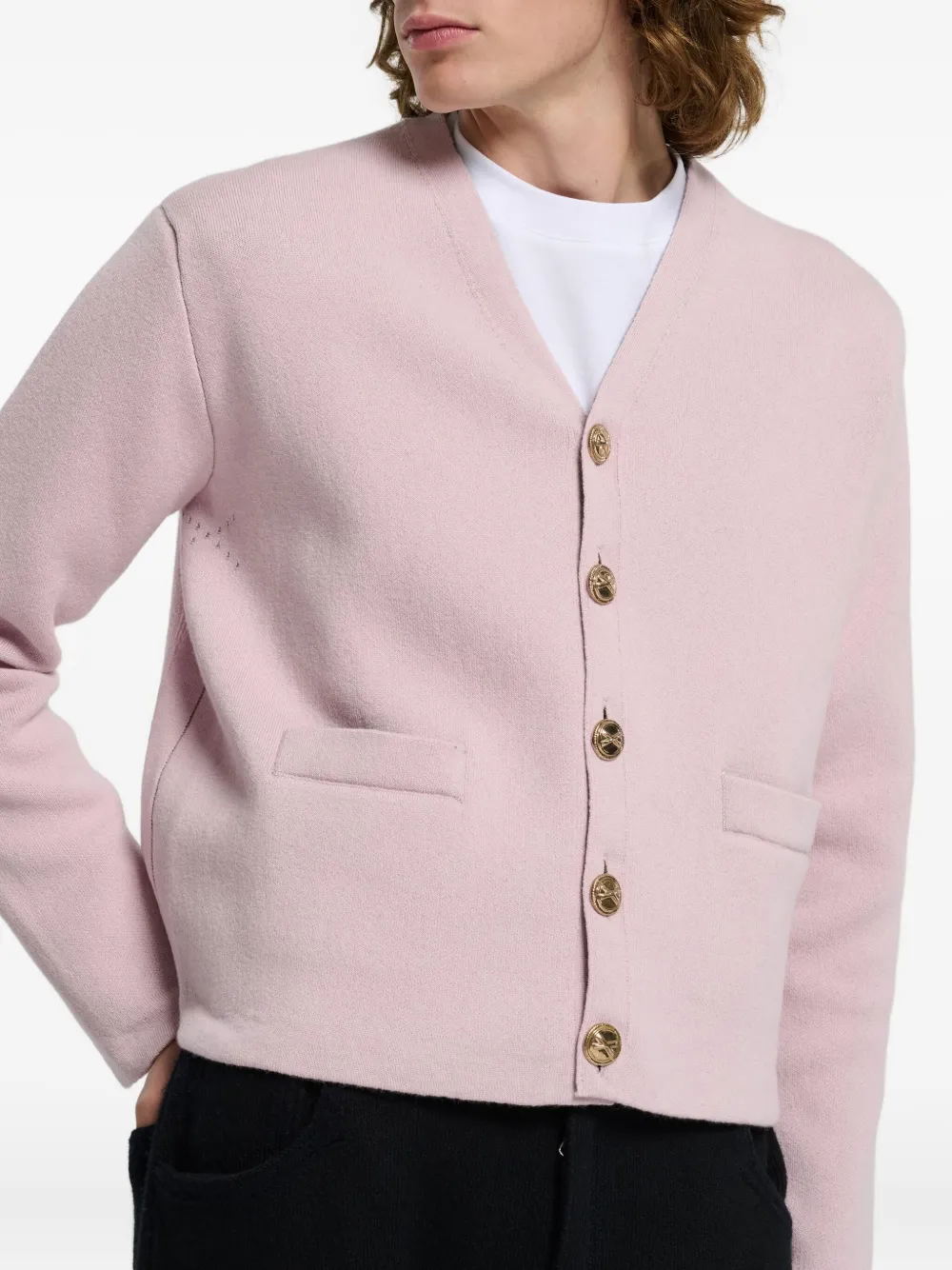 Barrie Vest met V-hals en knoop Roze