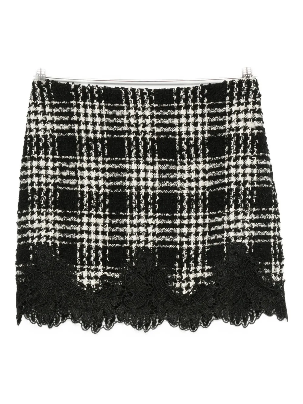 Twinset Check-print Lace-lace Mini Skirt In Black