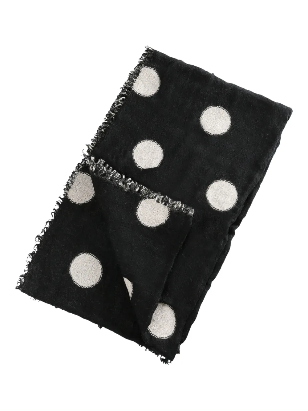 Y's Polka-dot Pattern Fringed-edges Scarf In Black