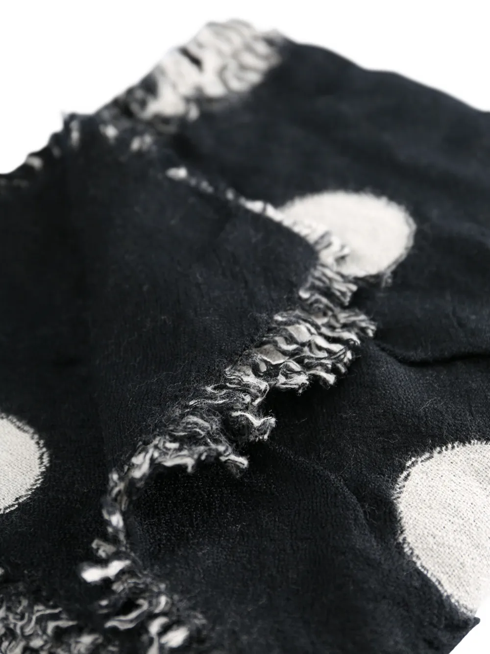 Y's Polka-dot Pattern Fringed-edges Scarf In Black