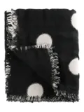 Y's polka-dot pattern fringed-edges scarf - Black