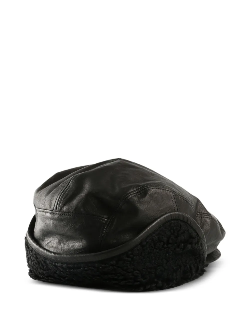Y's leather ear-flap hat Zwart