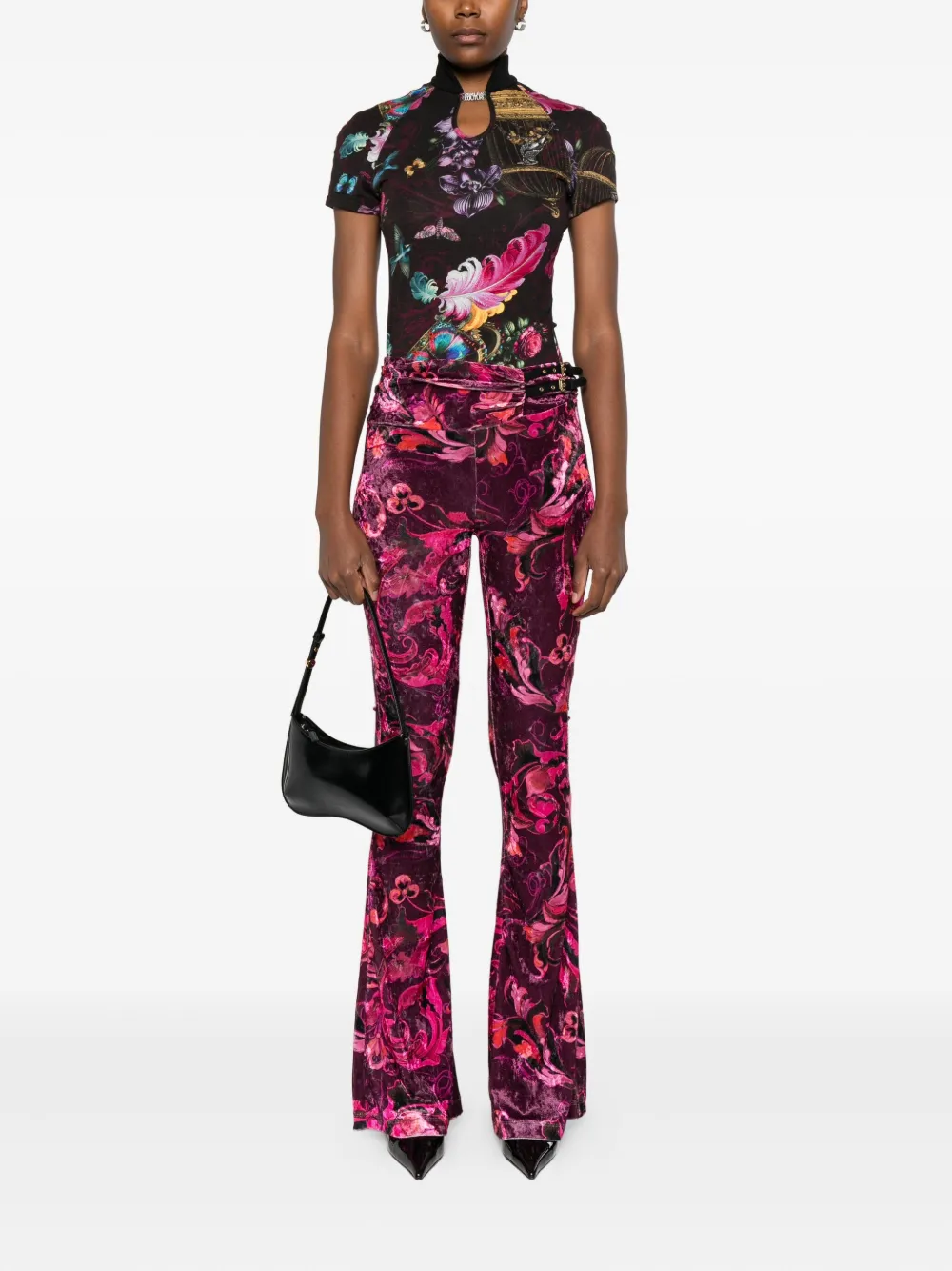 Versace Jeans Couture floral-print velvet trousers - Rood