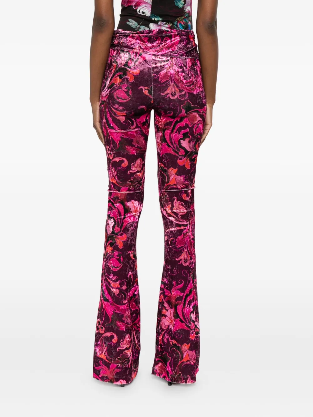 Versace Jeans Couture Flared Burgundy Trousers With Double Buckle Detail In Red