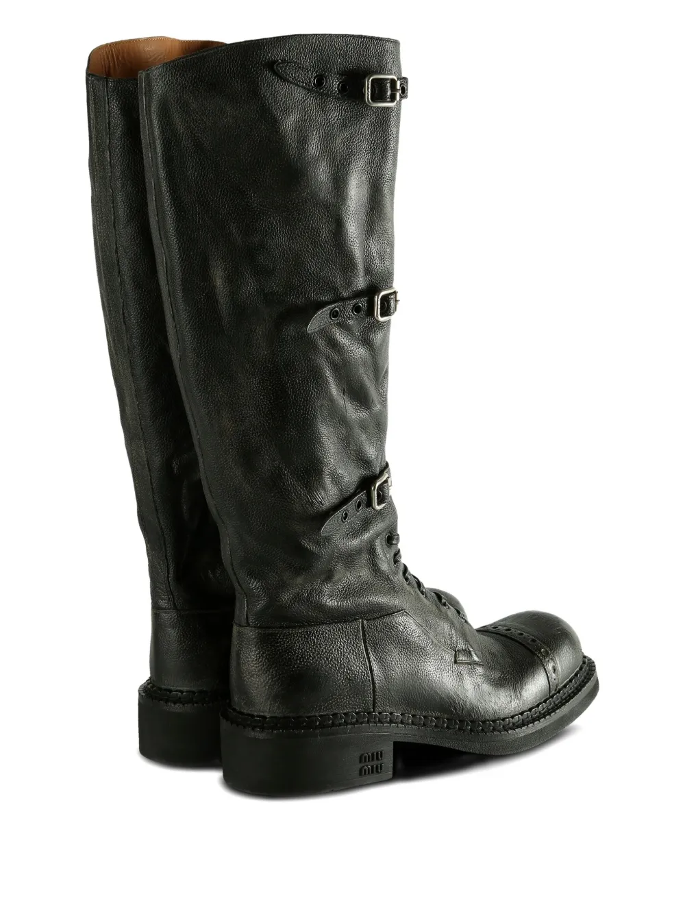 Miu Miu Buckle-strap Leather Boots In Black