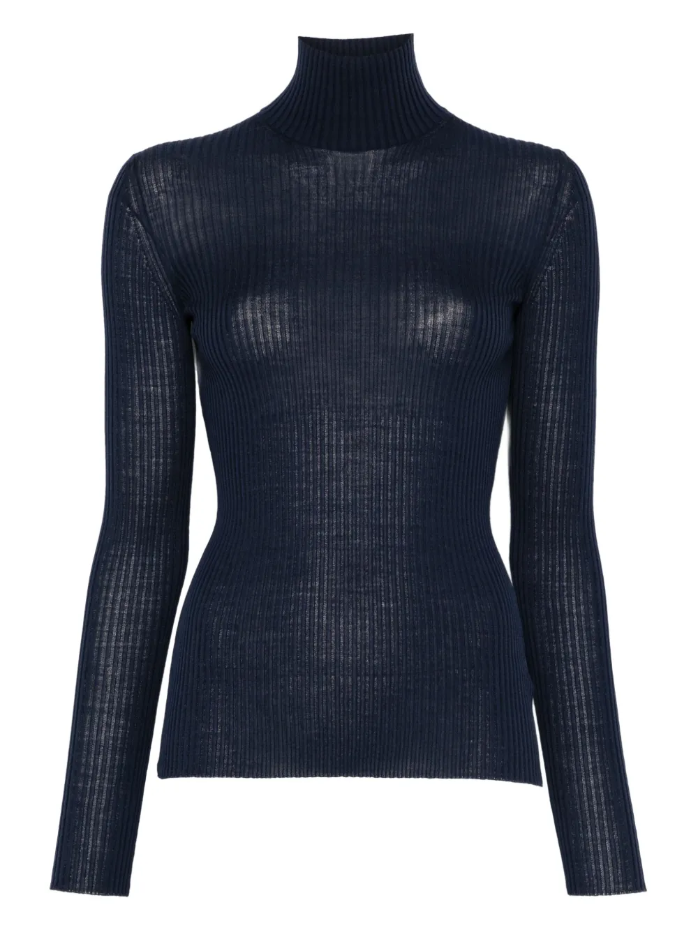 Mrz Ribbed High-neck Top In Blue