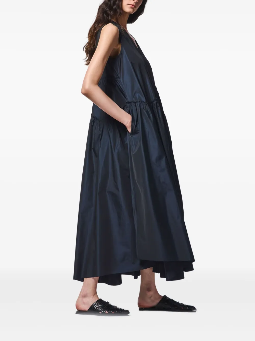High V-neck Asymmetric Dress In Blue