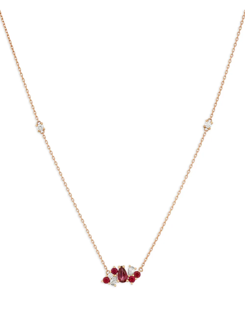 ROSEKEY Collana Gooseberry in oro rosa 18 carati con diamanti e rubini