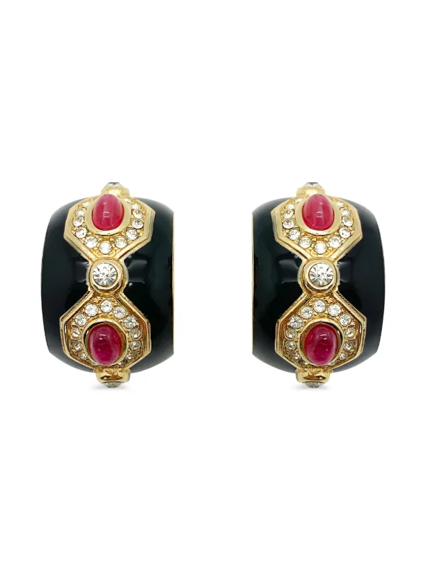 Dior Pre-owned 1980s Crystal-embellished Earrings in Black
