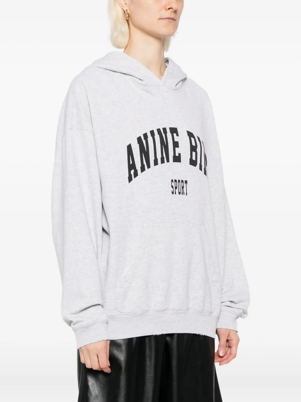 Anine Bing Harvey Logo Print Hooded Sweatshirt In Gray