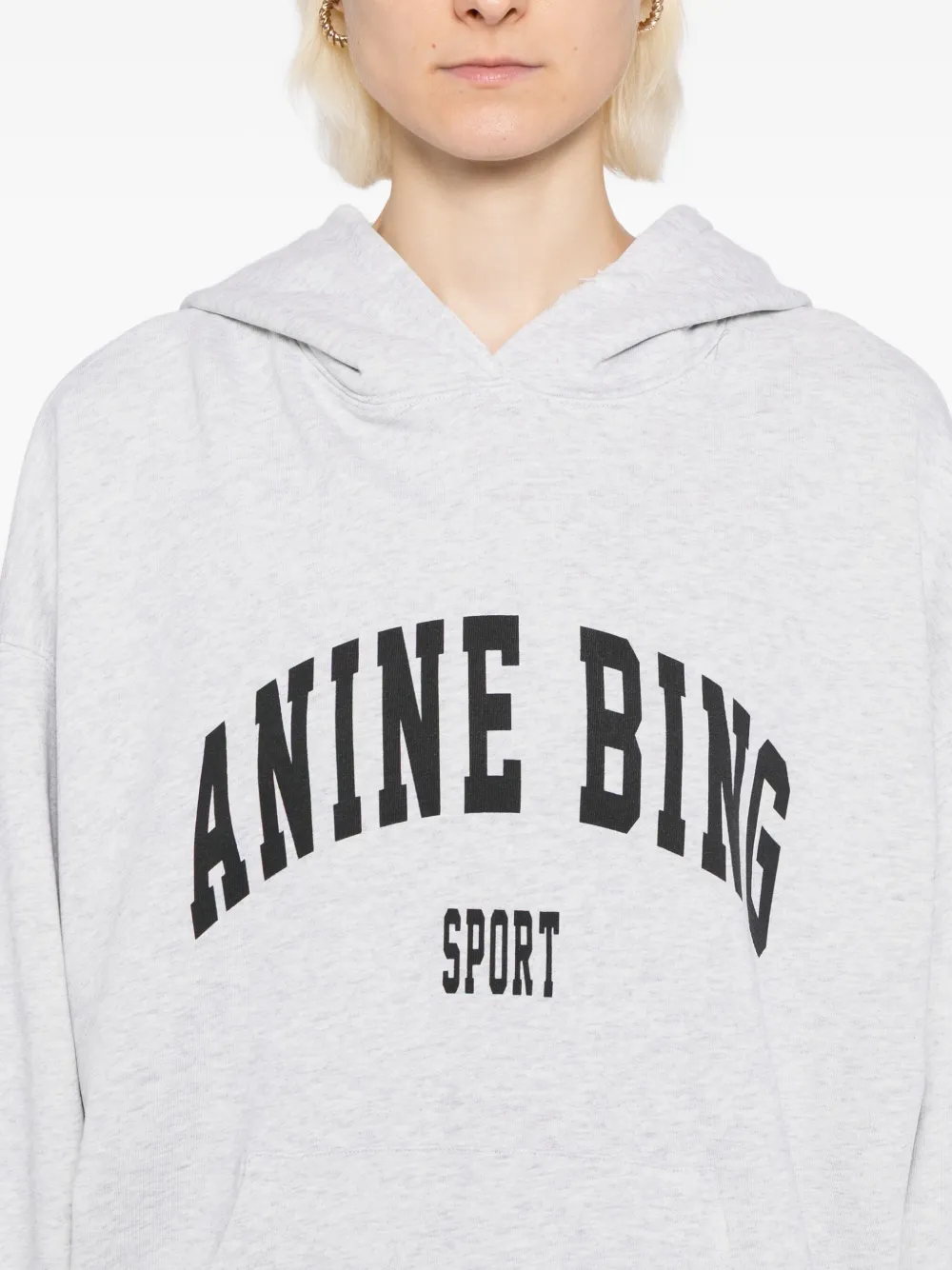 Anine Bing Harvey Logo Print Hooded Sweatshirt In Gray