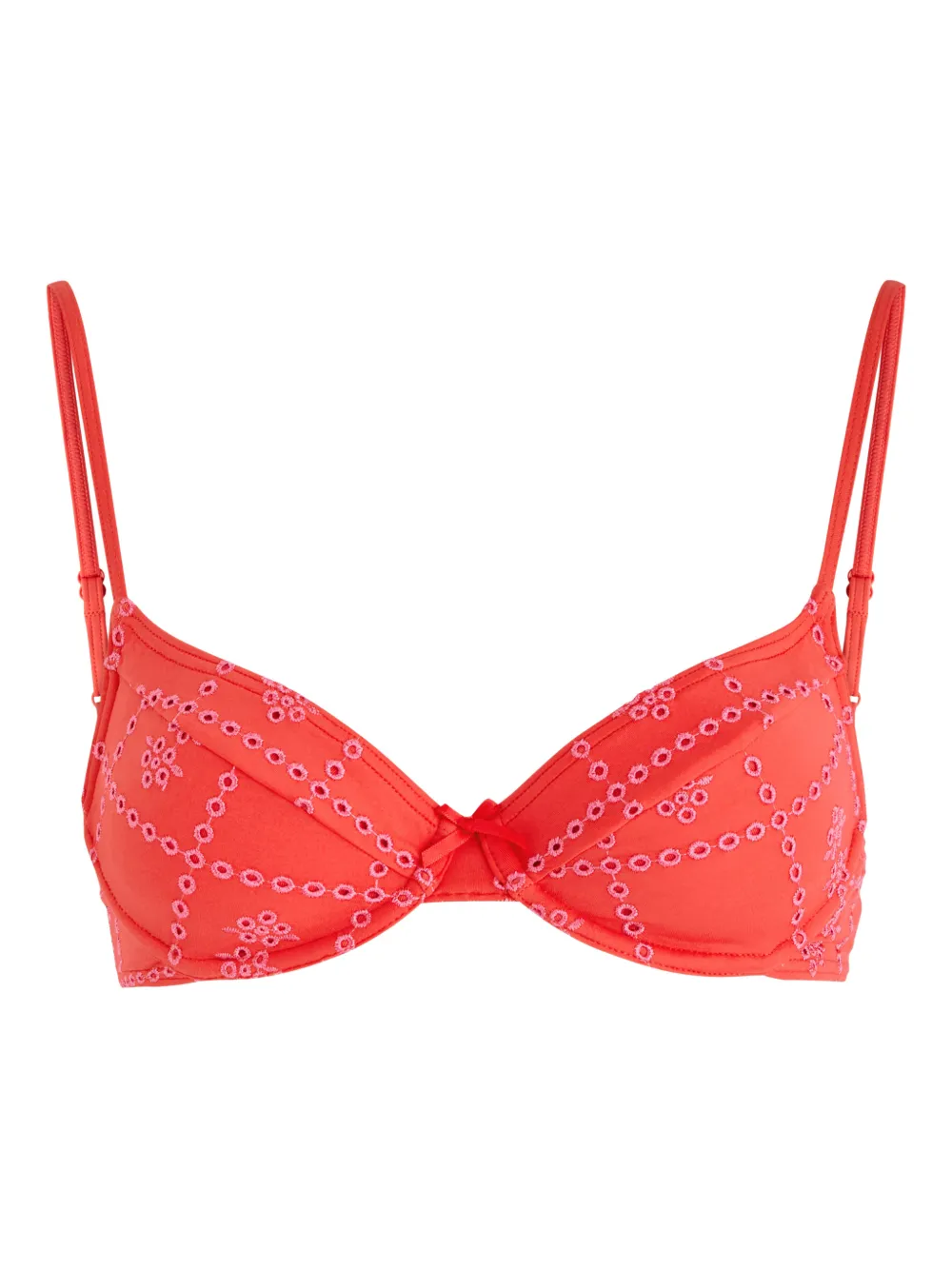 DAMSON MADDER eyelet-embroidered ribbon-detail bikini top - Rosso