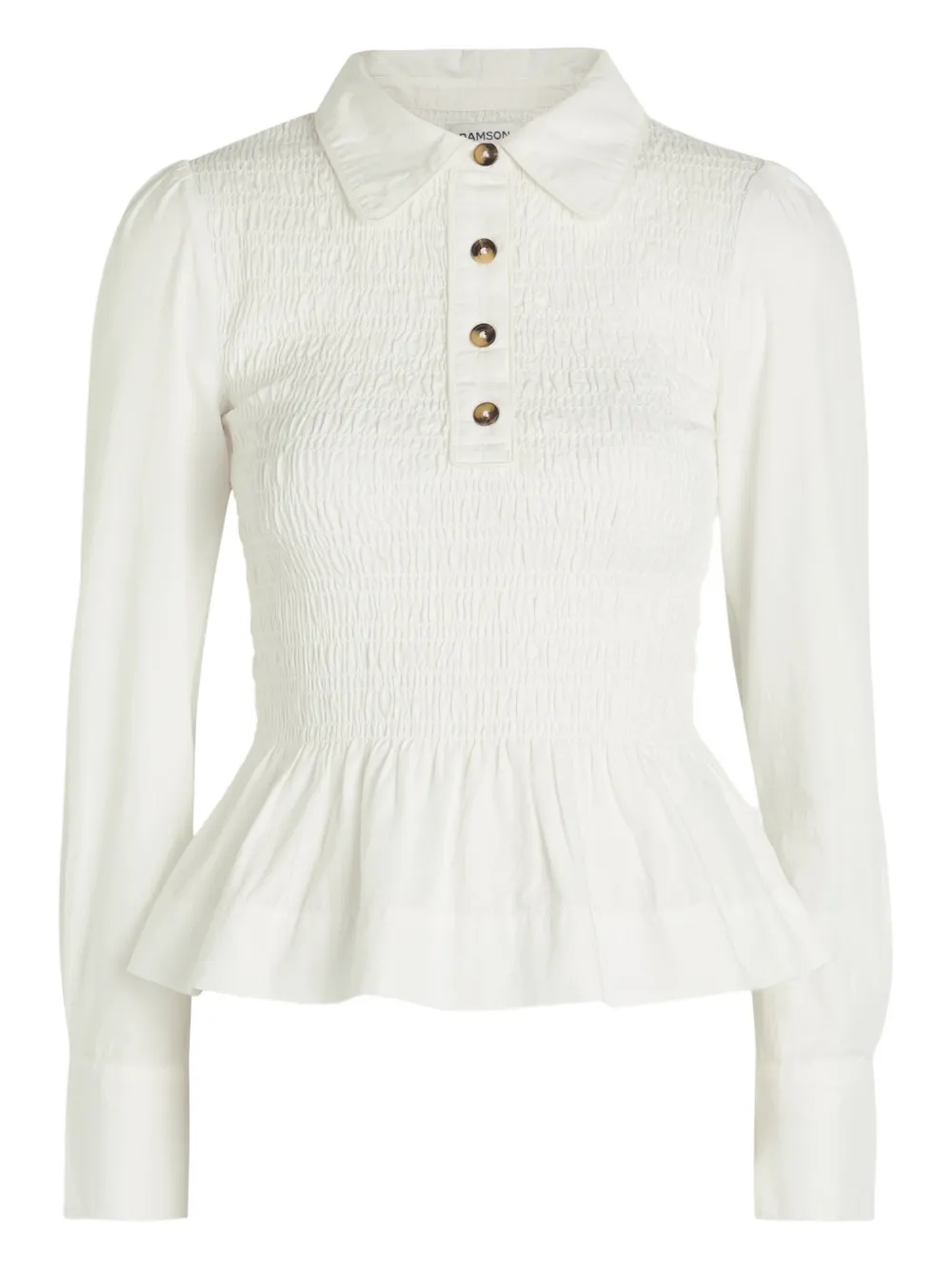 DAMSON MADDER Hazel shirred button polo top - Wit