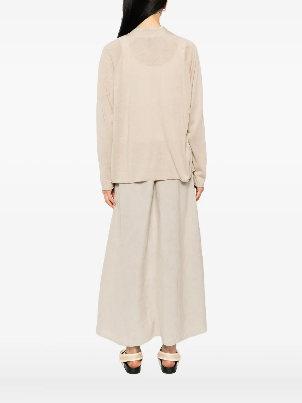 Eileen Fisher Raglan Sleeved Linen Blend High Collar Cardigan In Neutral