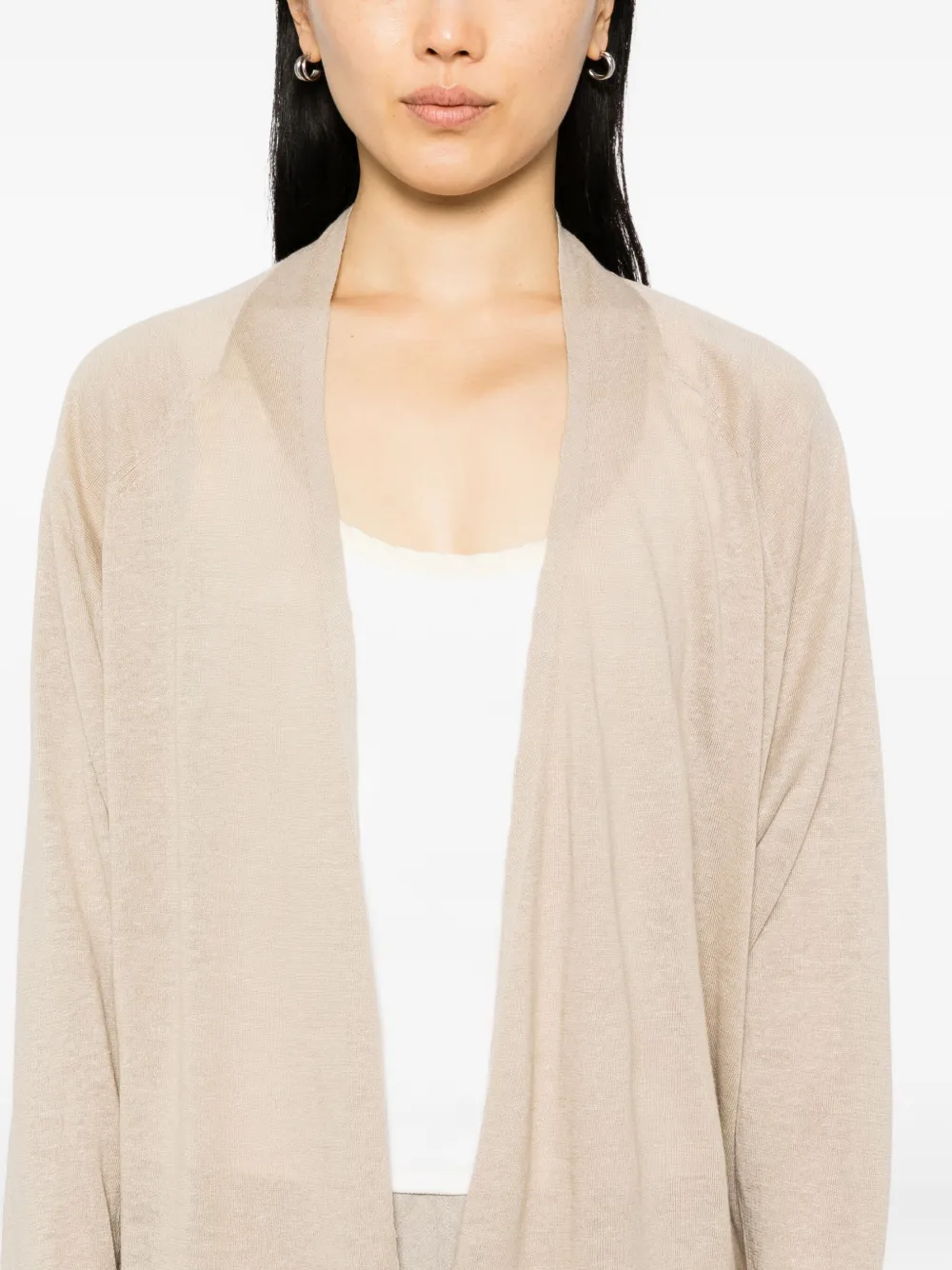 Eileen Fisher Raglan Sleeved Linen Blend High Collar Cardigan In Neutral