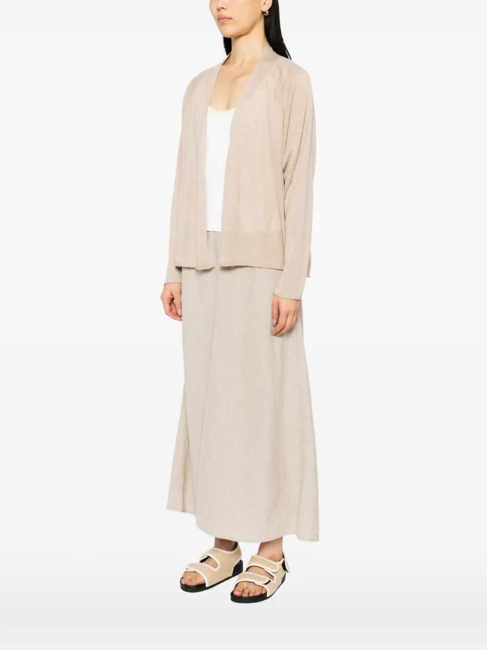 Eileen Fisher Raglan Sleeved Linen Blend High Collar Cardigan In Neutral