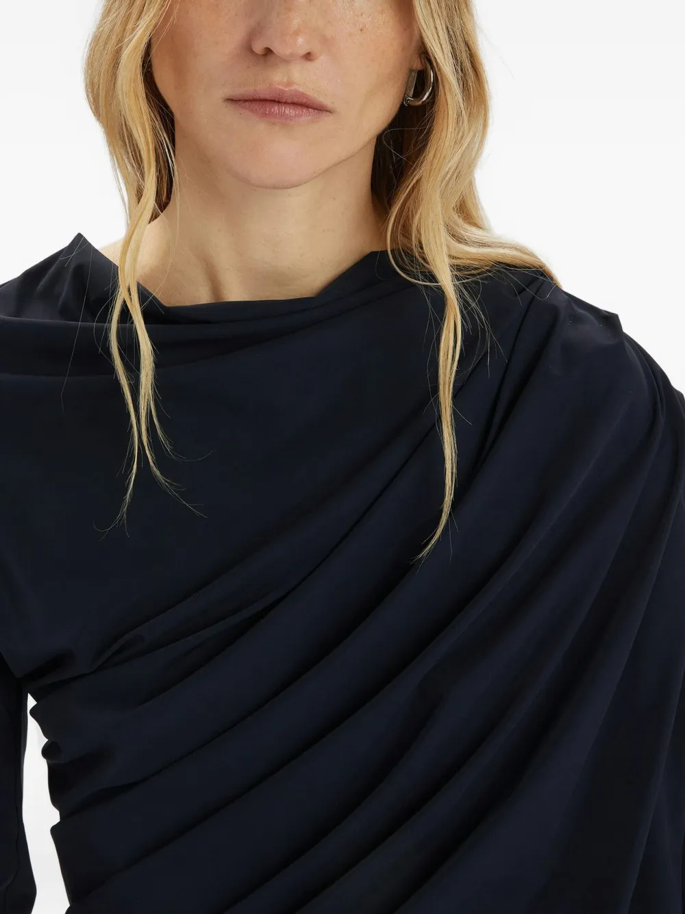 High Aslant Asymmetric Jersey Top In Blue