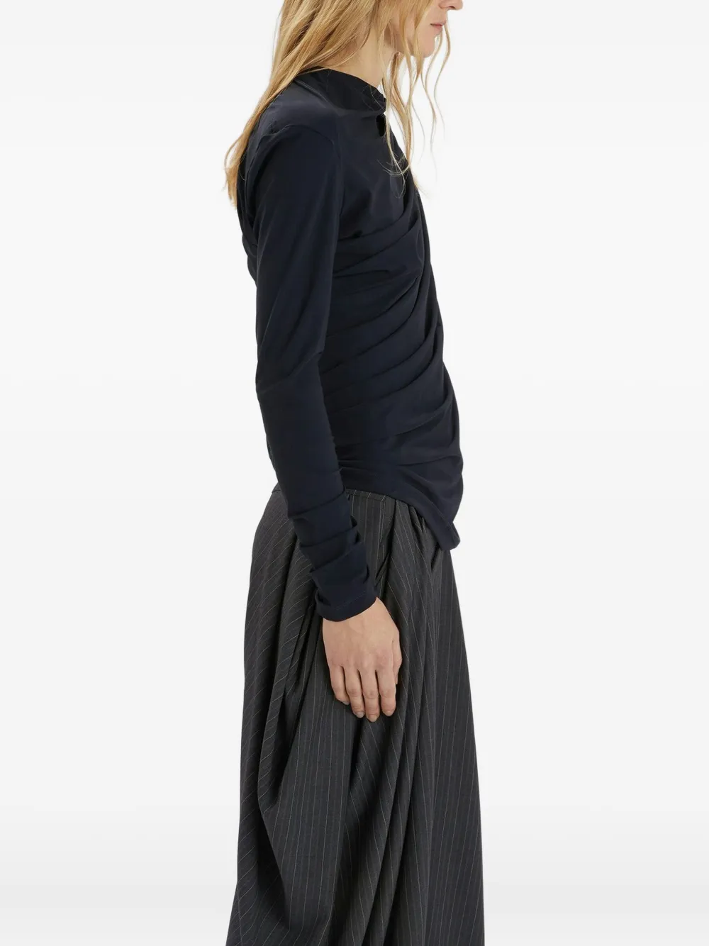 High Aslant Asymmetric Jersey Top In Blue