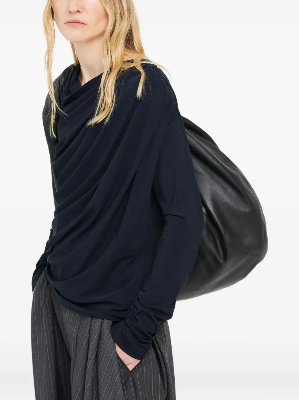 High Aslant Asymmetric Jersey Top In Blue