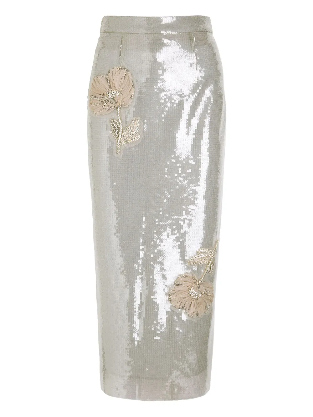 Huishan Zhang Sequin Floral Midi Skirt In Black