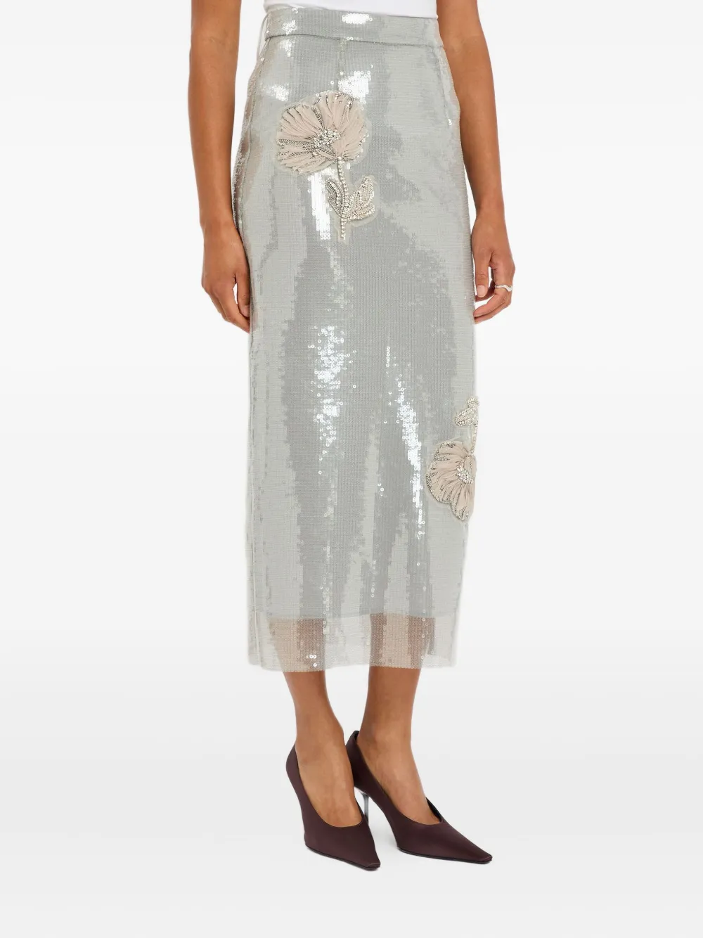 Huishan Zhang Sequin Floral Midi Skirt In Black