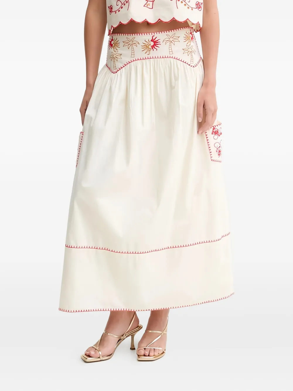Never Fully Dressed Pollenca Embroidered Midi Skirt In Multi