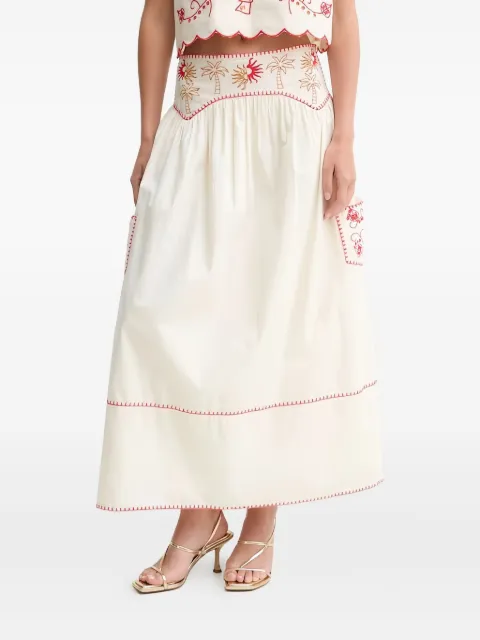 NEVER FULLY DRESSED Pollenca embroidered midi skirt