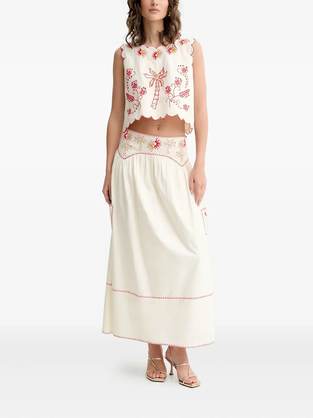 Never Fully Dressed Pollenca Embroidered Midi Skirt In Multi