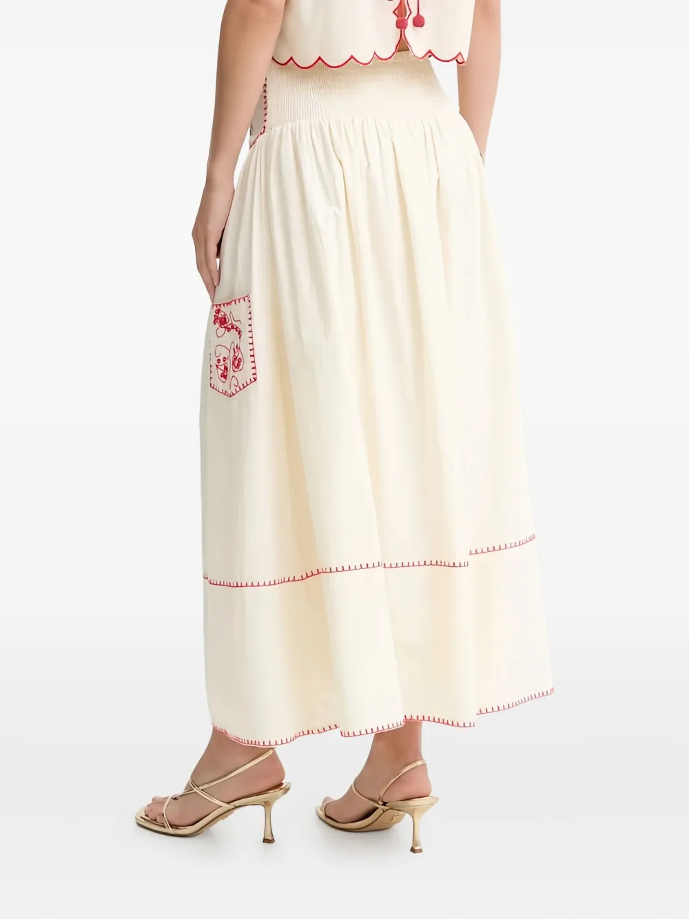 Never Fully Dressed Pollenca Embroidered Midi Skirt In Multi