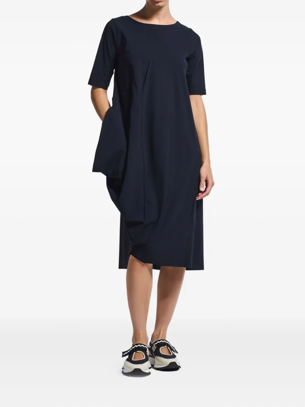 High draped pocket dress - Blauw