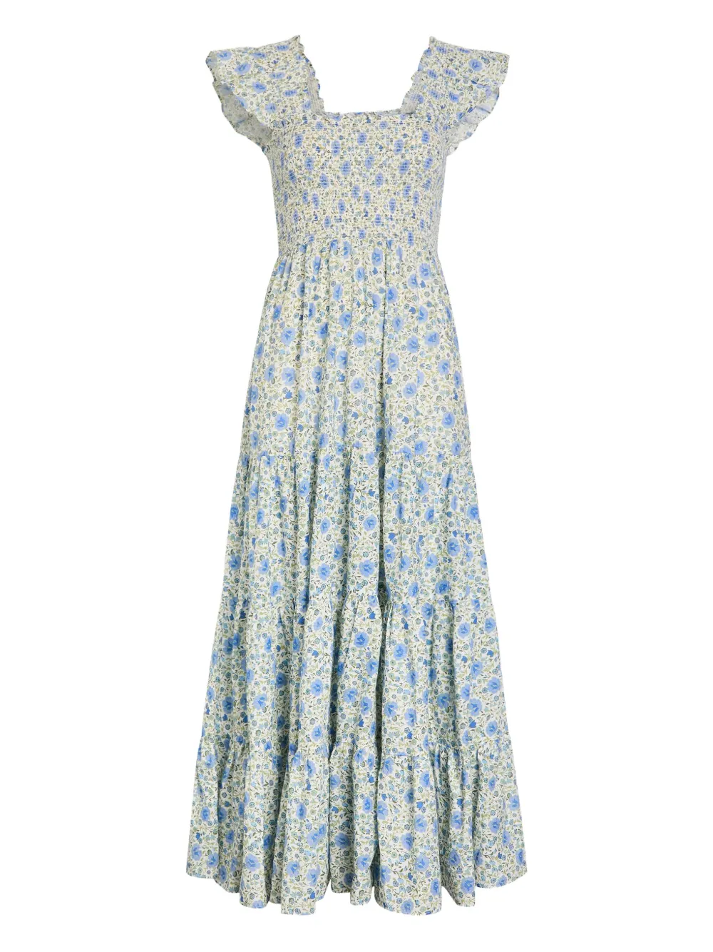 Rixo London Kendall Ruffled Floral-pattern Midi Dress In Neutral