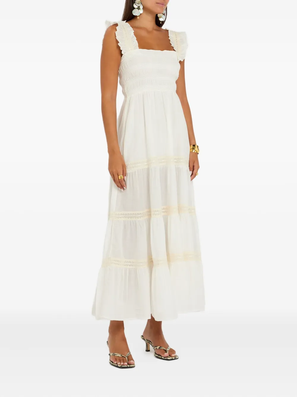 Rixo London Aubrie Ruffled Midi Dress In Gray