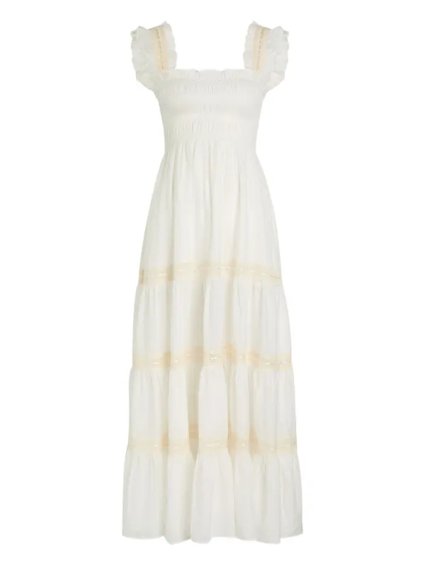 Rixo Aubrie Ruffled Midi Dress | White | FARFETCH Rixo Aubrie Ruffled Midi Dress | White | FARFETCH