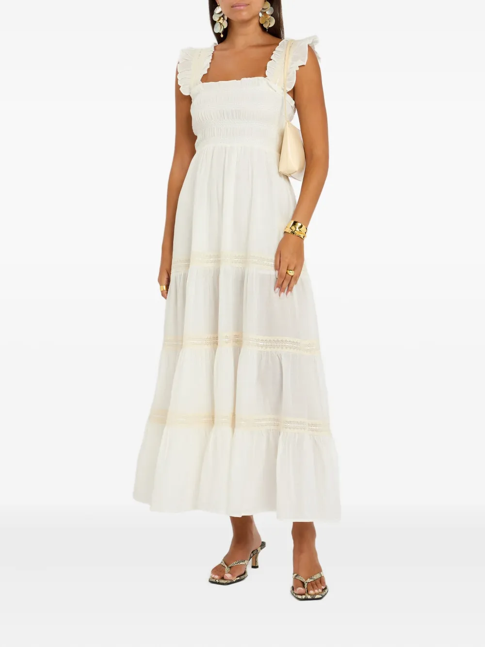 Rixo Aubrie midi-jurk met ruches - Wit