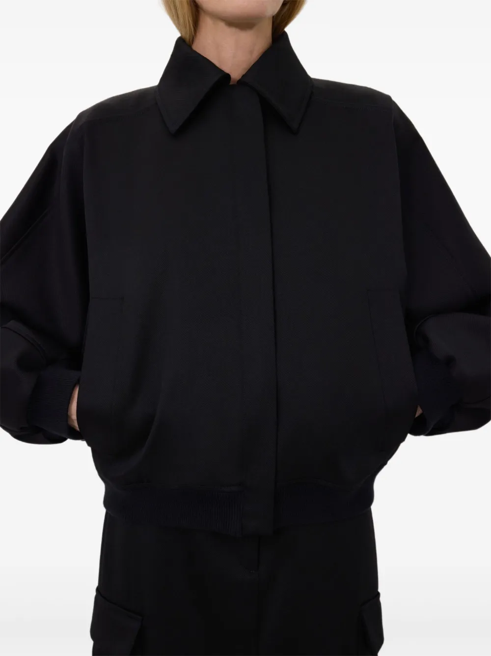 Loulou De Saison Frost Spread-collar Bomber Jacket In Black